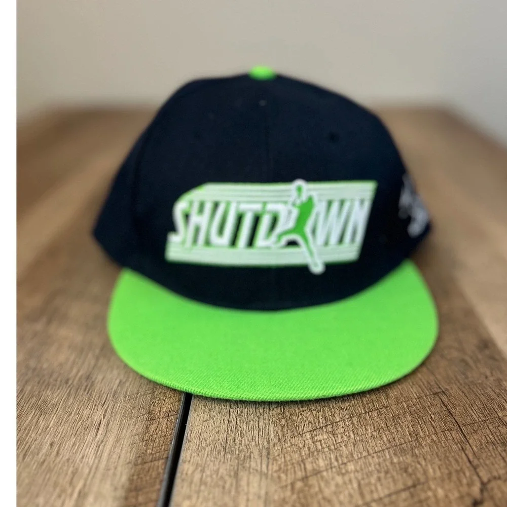 Richard Sherman 25 Shutdown Snapback Hat Black Neon Green Adjustable‎
